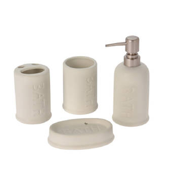 Badkamer/toilet accessoires set polystone 4-delig mat wit - Badkameraccessoireset