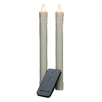 Kaarsen set van 2x stuks Led dinerkaarsen ivoor wit inclusief afstandsbediening 23 cm - LED kaarsen