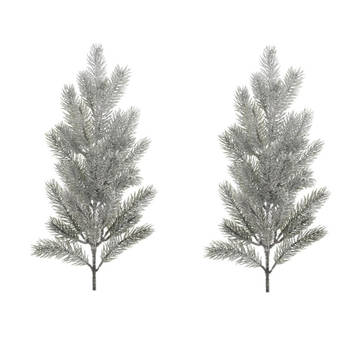 2x stuks kersttakken/dennentakken 52 cm groen met sneeuw kerstversiering - Decoratieve tak kerst