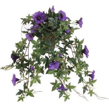 Mica Decorations Kunstplant - petunia - groen - paarse bloemen - 50cm - Kunstplanten