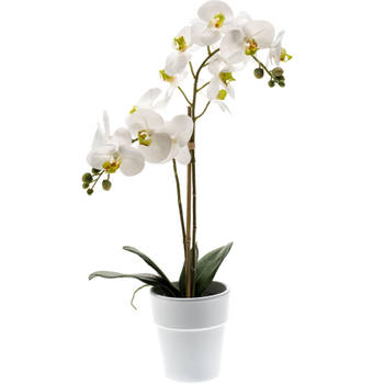 Witte orchidee kunstplant in kunststof pot 65 cm - Kunstplanten