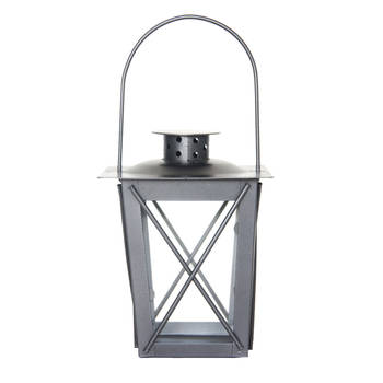 Zilveren tuin lantaarn/windlicht van ijzer 12 x 12 x 16 cm - Lantaarns