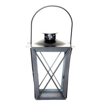 Zilveren tuin lantaarn/windlicht van ijzer 15 x 15 x 20 cm - Lantaarns