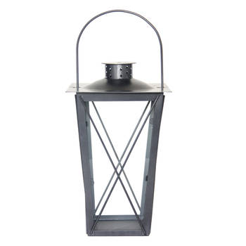 Zilveren tuin lantaarn/windlicht van ijzer 17 x 17 x 30 cm - Lantaarns