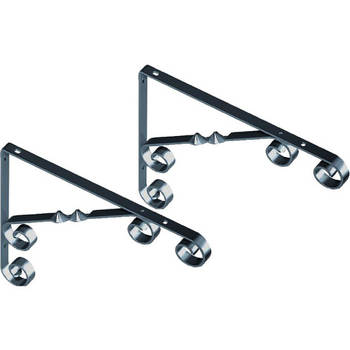 2x Metalen plankendragers Jutta zwart 18 x 13 cm - Plankdragers