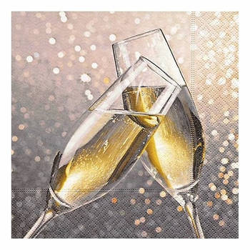 40x Oud en Nieuw servetten champagne - Feestservetten