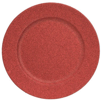 Othmar Decorations Kaarsenbord - rood glitters - D33 cm - kunststof - Kaarsenplateaus