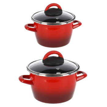 Kookpannen set van 2x stuks rood 3 liter en 6 liter Cuenca - Kookpannen