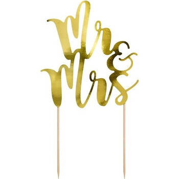 Gouden bruidstaart taarttopper Mr & Mrs 25 cm - Taartdecoraties