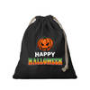 1x Katoenen happy halloween snoep tasje met pompoen zwart 25 x 30 cm - Verkleedtassen