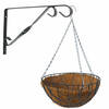 Hanging basket 30 cm met klassieke muurhaak groen en kokos inlegvel - metaal - complete hangmand set - Plantenbakken