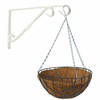 Hanging basket met klassieke muurhaak wit en kokos inlegvel - metaal - complete hanging basket set - Plantenbakken