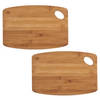 2x Rechthoekige bamboe houten snij/serveerplanken met ophangoog 34 cm - Snijplanken