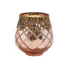 Glazen design windlicht/kaarsenhouder rose goud 13 x 14 x 13 cm - Waxinelichtjeshouders