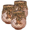 Set van 3x stuks glazen design windlicht/kaarsenhouder rose goud 9 x 10 x 9 cm - Waxinelichtjeshouders
