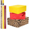 6x Rollen kraft inpakpapier pakket dierenprint/metallic rood en geel 200 x 70/50 cm - Cadeaupapier