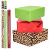 6x Rollen kraft inpakpapier pakket dierenprint/metallic rood en groen 200 x 70/50 cm - Cadeaupapier