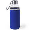 Glazen waterfles/drinkfles met blauwe softshell bescherm hoes 420 ml - Drinkflessen