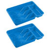 2x stuks bestekbakken/bestekhouders 5-vaks blauw 34 x 26 x 5 cm - Bestekbakken