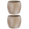 2x stuks bloempot in het mat cream stone keramiek voor kamerplant H14 x D16 cm - Plantenpotten