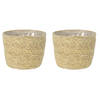 Set van 2x stuks plantenpot/bloempot van jute/zeegras diameter 15 cm en hoogte 12 cm creme beige - Plantenpotten