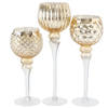 Luxe glazen design kaarsenhouders/windlichten set van 3x stuks goud transparant 30-40 cm - Waxinelichtjeshouders