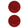 4x stuks diner borden/onderborden rood met glitters 33 cm - Onderborden