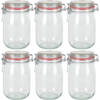 6x Glazen confituren pot/weckpot 1000 ml/1 liter met beugelsluiting en rubberen ring - Weckpotten