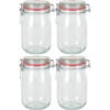 4x Glazen confituren pot/weckpot 1000 ml/1 liter met beugelsluiting en rubberen ring - Weckpotten