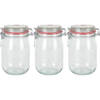 3x Glazen confituren pot/weckpot 1000 ml/1 liter met beugelsluiting en rubberen ring - Weckpotten