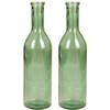 Set van 2x stuks transparante/groene fles vaas/vazen van eco glas 18 x 75 cm - Vazen