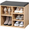 Bruin houten bank schoenenkastje/schoenrekje 29 x 48 x 51 cm met zitkussen - Schoenenrekken