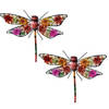 2x stuks gekleurde metalen tuindecoratie libelle hangdecoratie 27 x 33 cm cm - Tuinbeelden