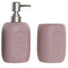 Badkamerset met zeeppompje en tandenborstel beker roze polystone 17 cm - Badkameraccessoireset