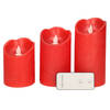 Kaarsen set van 3x stuks led stompkaarsen rood met afstandsbediening - LED kaarsen