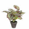 Begonia kunstplant rood in grijze sierpot H40 cm x D38 cm - Kunstplanten