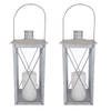 Set van 2x stuks zilveren tuin lantaarn/windlicht van zink 17,2 x 17,2 x 36,5 cm - Lantaarns