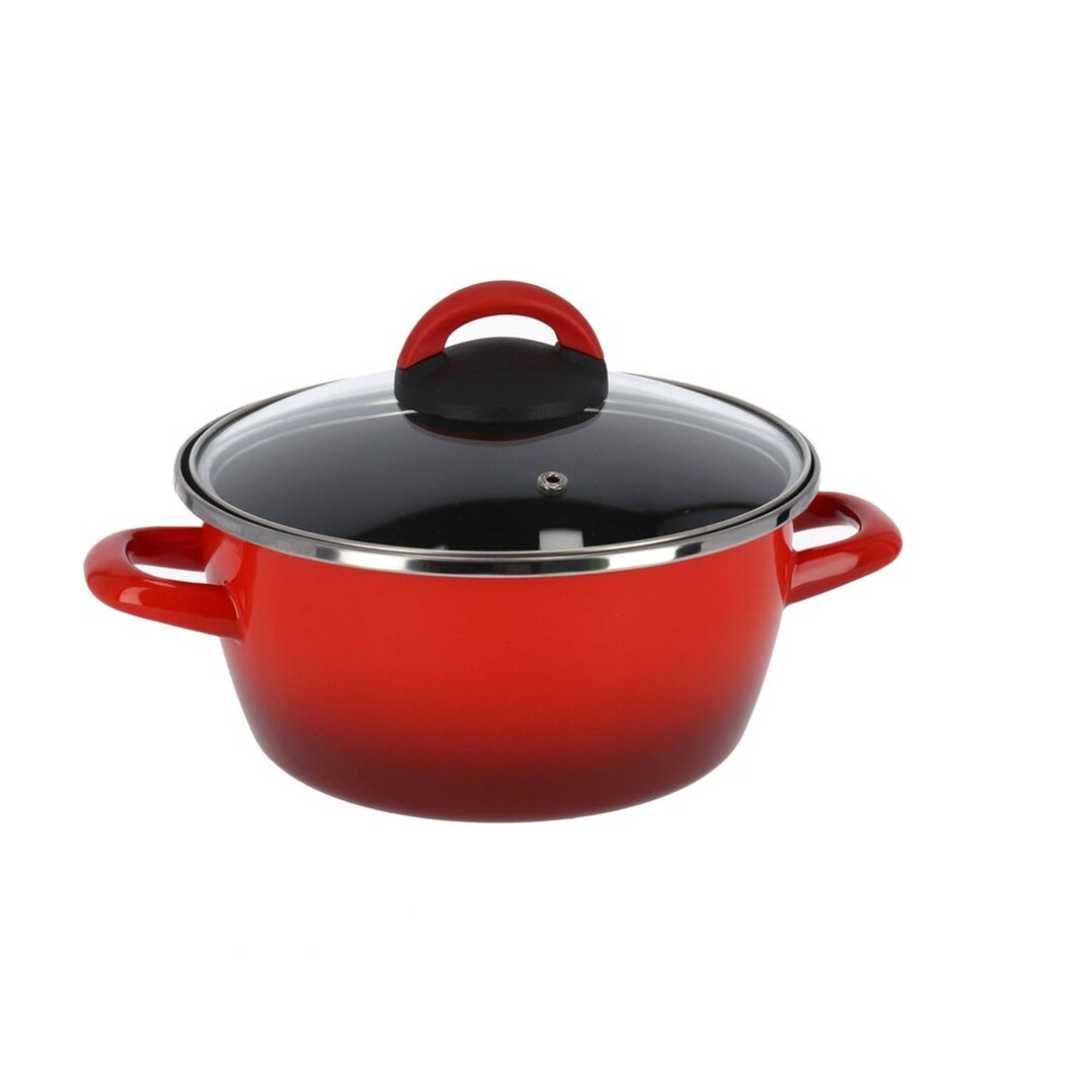 Bezit binding Onschuldig Set van 2x stuks rvs rode kookpan/pan met glazen deksel 16 cm 1 liter -  Kookpannen | Blokker