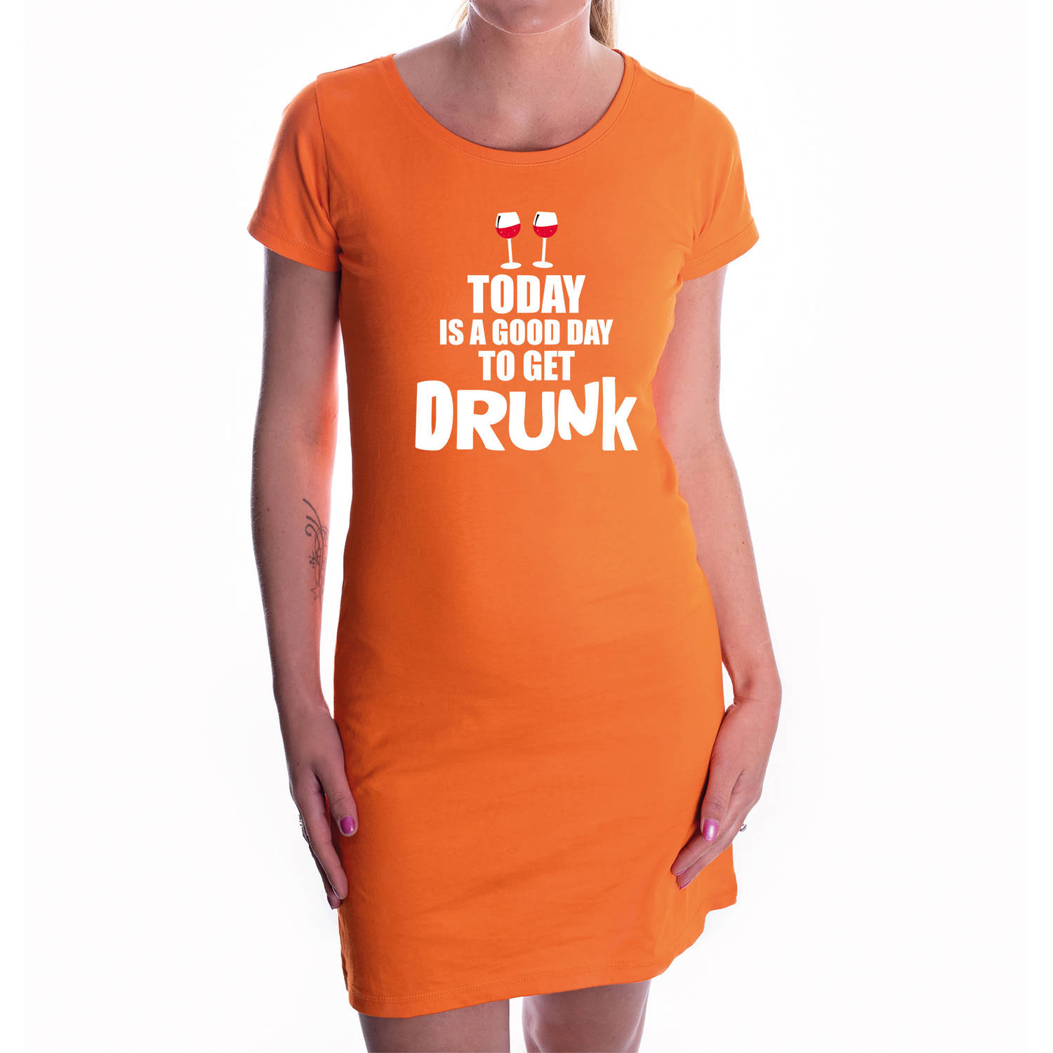 Oranje Good Day To Get Drunk Dress - Koningsdag Jurkje Voor Dames L - Feestjurkjes