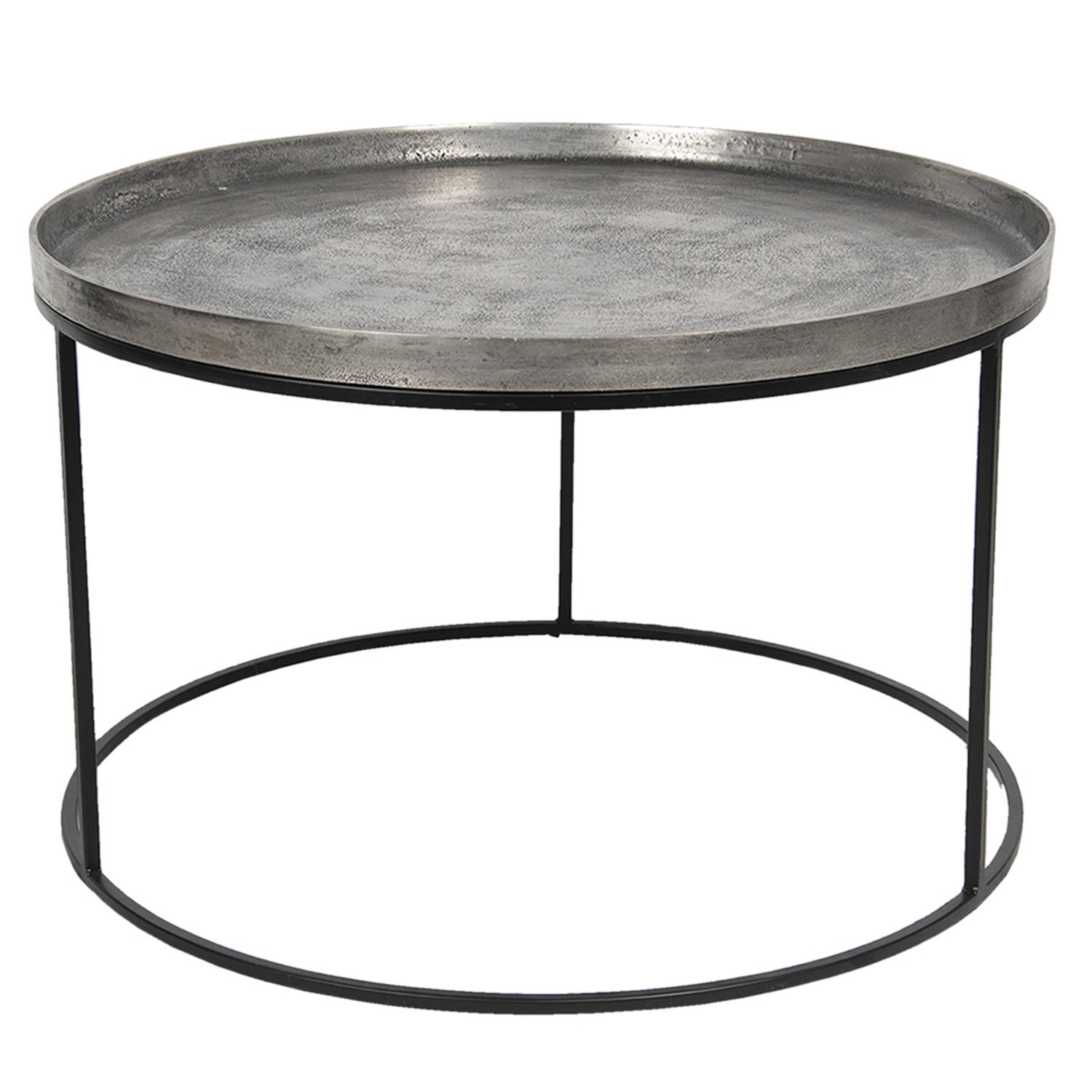 Clayre & Eef Bijzettafel Ø 80*48 Cm Zilverkleurig Aluminium Rond Side Table Tafeltje Zilverkleurig S