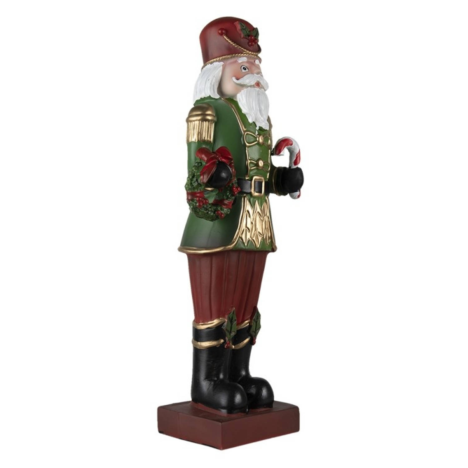 Clayre & Eef Kerstdecoratie Beeld Notenkraker 17*10*47cm Groen, Rood Kunststof Decoratief Figuur Dec