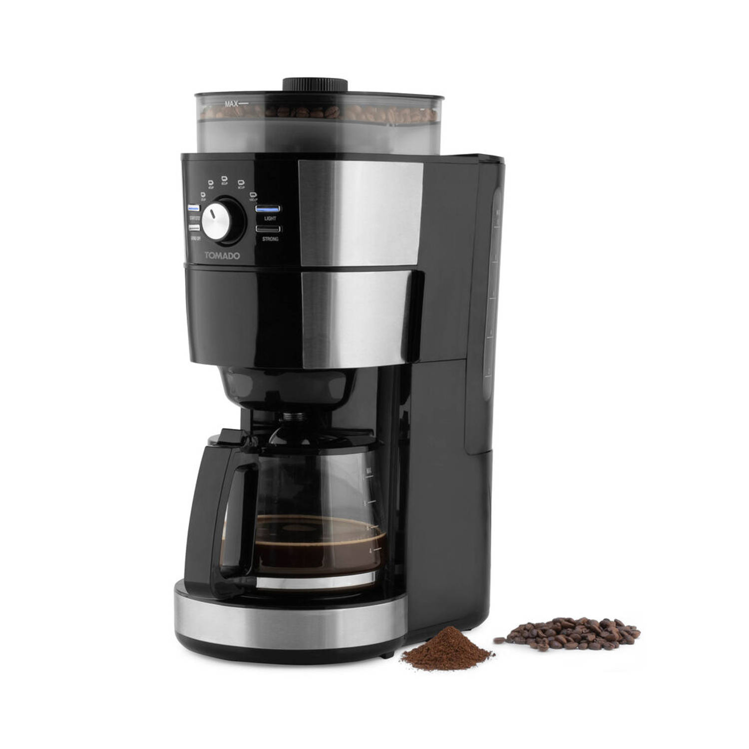 Tomado Tgb1301s Grind & Brew Koffiezetapparaat Filterkoffie Koffiebonen 1.25 L Inhoud Zwart-rvs