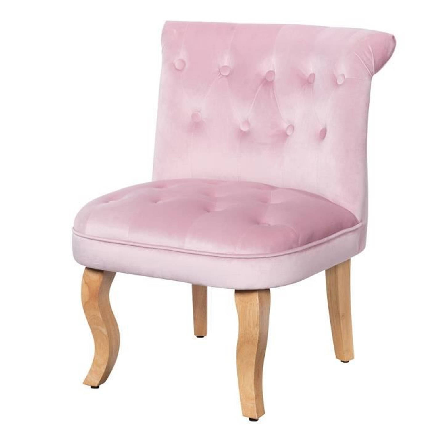 JODIE Toad fauteuil - Houten poten - Roze fluweel - L 56 x D 63 x H 73 cm