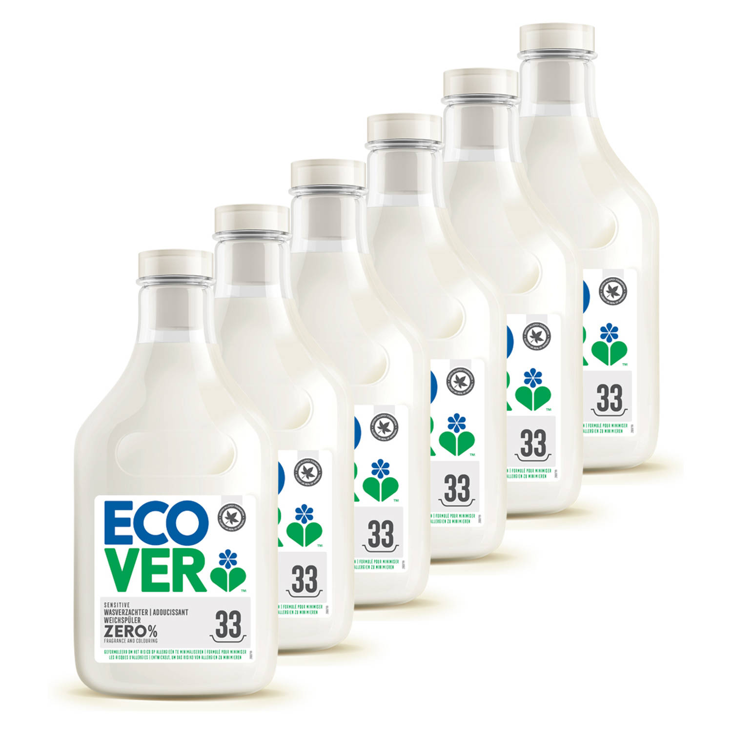 Ecover - Wasverzachter ZERO - Gevoelige huid - 0% parfum & 0% kleurstoffen - 6 x 1 L - Voordeelverpakking