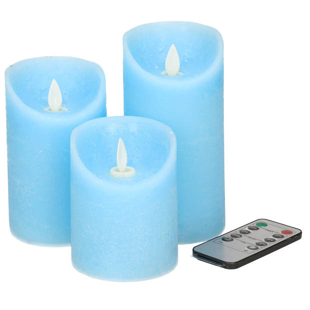 Kaarsen set van 3x stuks LED stompkaarsen blauw met afstandsbediening - LED kaarsen