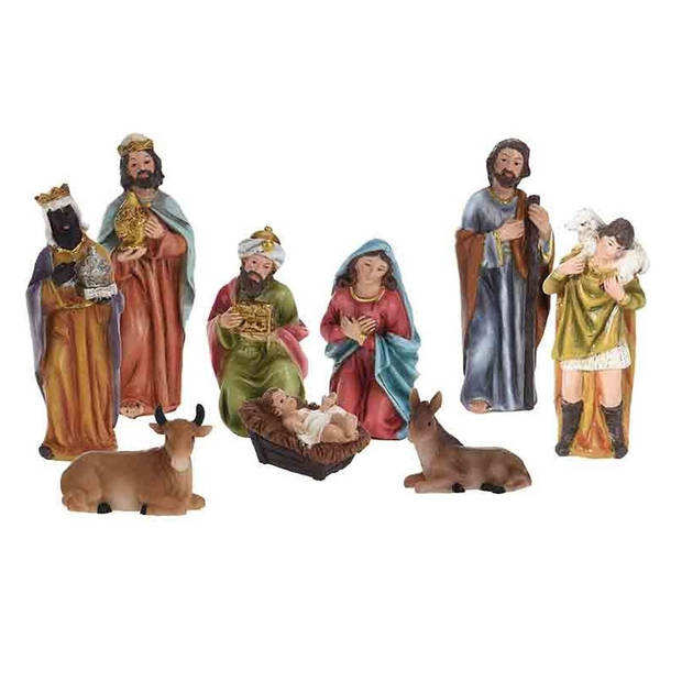 Kerststal figuren - 9-delig - polystone - ca. 13 cm - kerstbeeldjes - Kerststallen