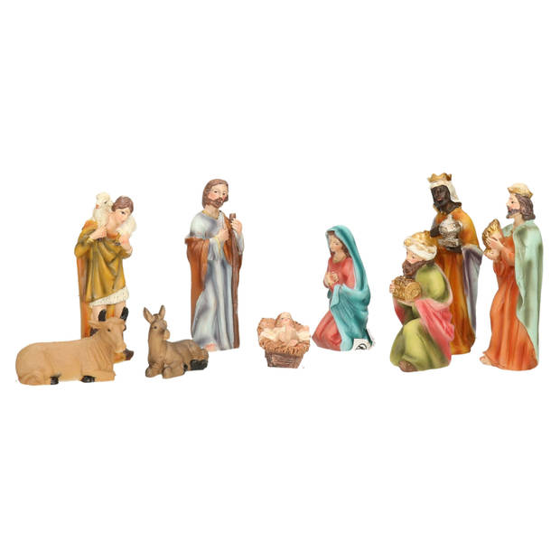 Kerststal figuren - 9-delig - polystone - ca. 13 cm - kerstbeeldjes - Kerststallen