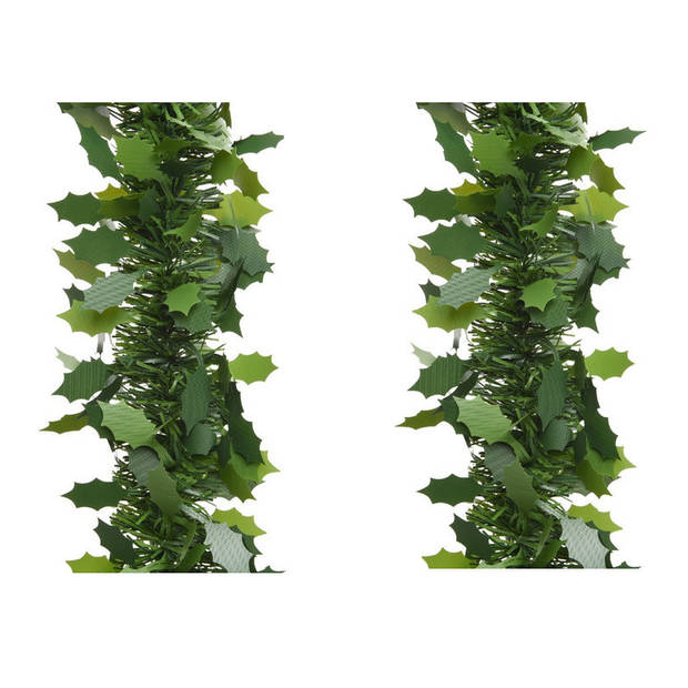 6x stuks groene kerstslinger met hulst bladeren 10 x 270 cm - Kerstslingers