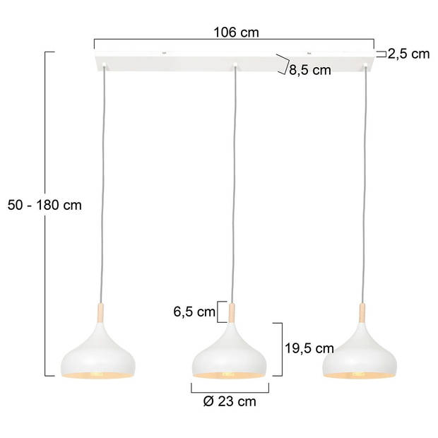 Mexlite Bjorr hanglamp wit verstelbaar in hoogte Scandinavisch