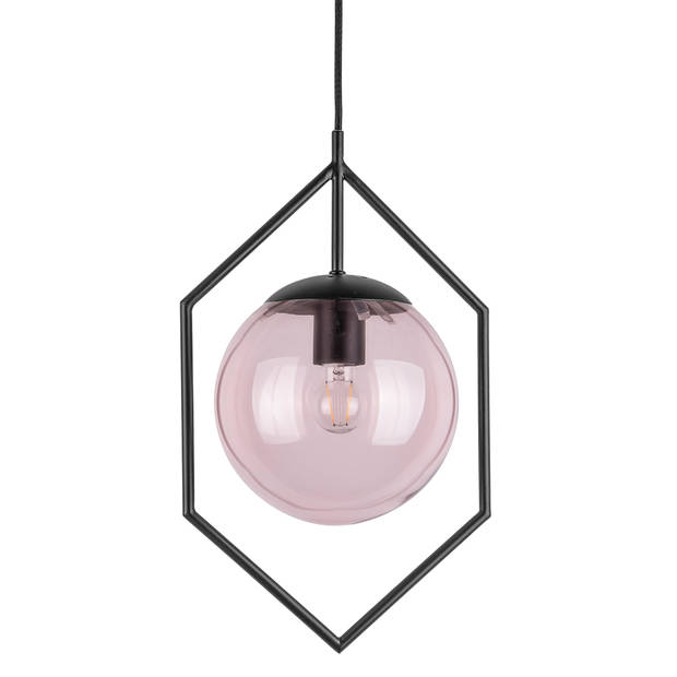 Leitmotiv hanglamp Diamond 40W 20 x 25 x 42 cm glas zwart/roze